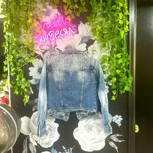 Custom fitted Jean jacket with pearls